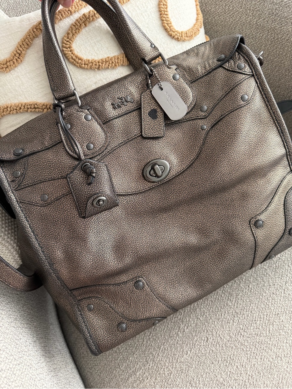 COACH Large Rhyder Metallic Brass Leather 33